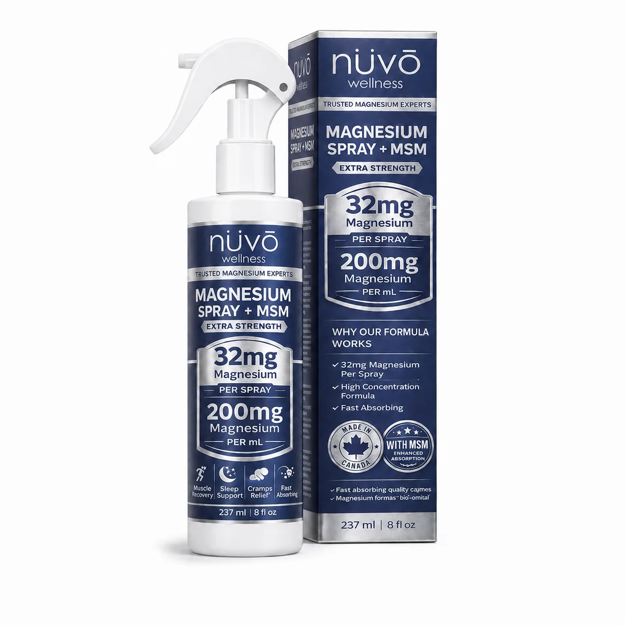 Magnesium Oil Spray with MSM and Lavender, 32mg per Spray, 237ml, Extra Strength Lightly Scented with Easy to Use Trigger Sprayer - Product of Canada