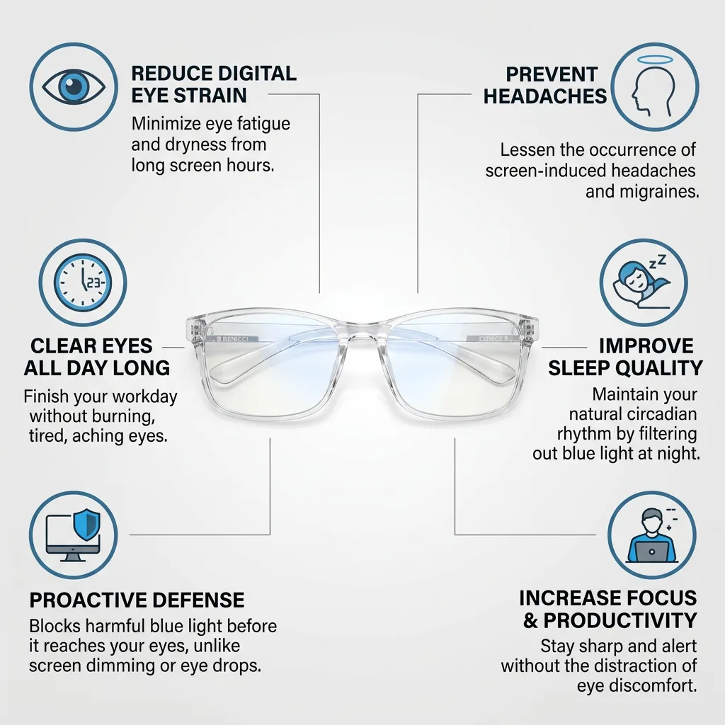 Benicci Blue Light Blocking Glasses - Clear, Comfortable, Sleep-Friendly