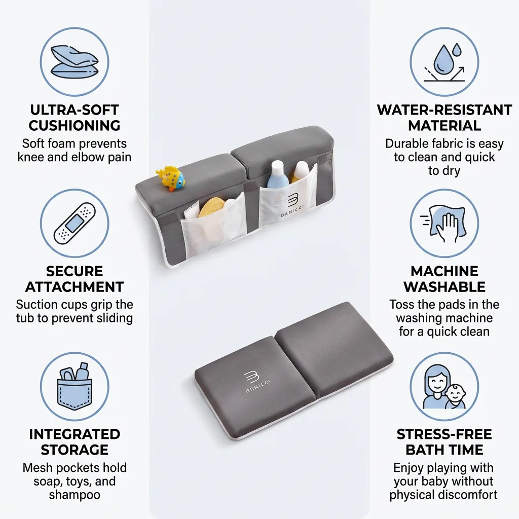 Benicci Bath Kneeler and Elbow Rest Pad - Pain-Free, Organized, Foldable