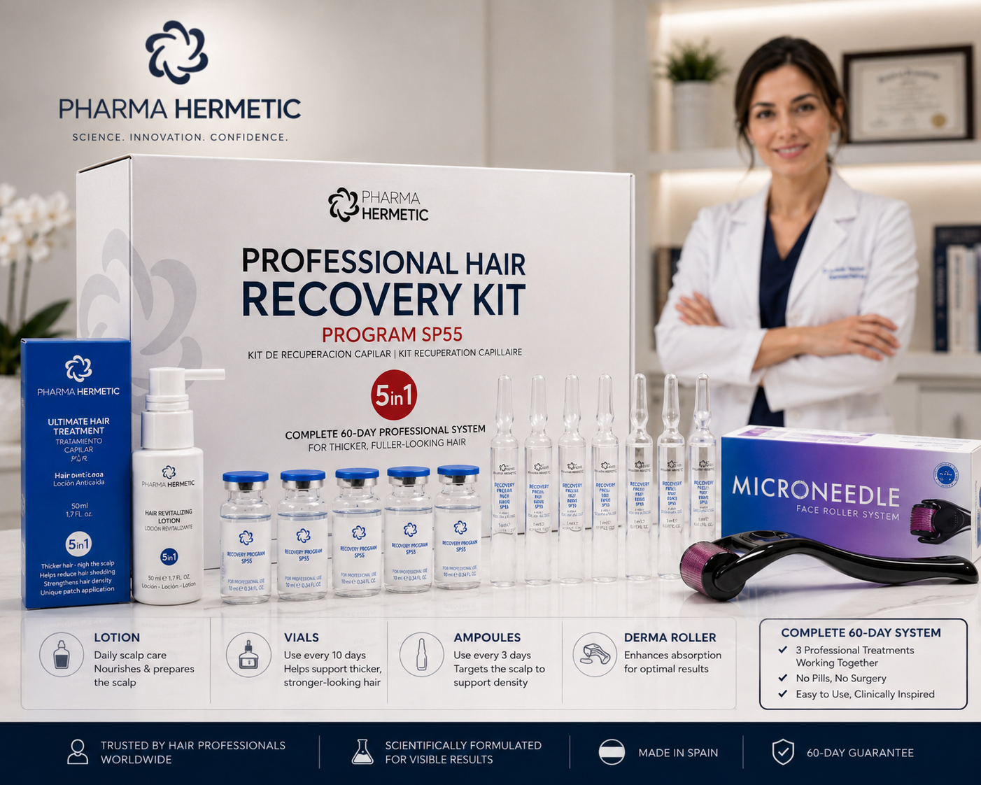 The professional 60-day scalp-care system designed to support stronger, denser, healthier-looking hair.